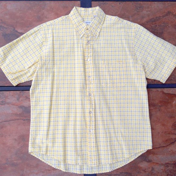 Izod Other - IZOD Men's Short Sleeve 100% Cotton Button Down Summer Shirt Plaid Size L